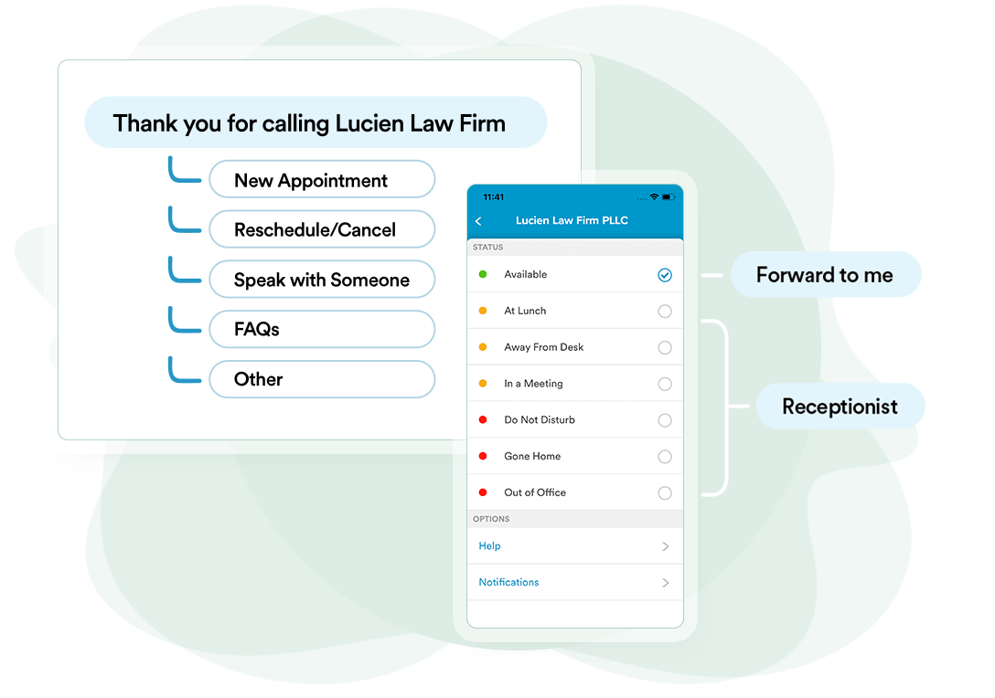 Customized call handling example from virtual assistant with app