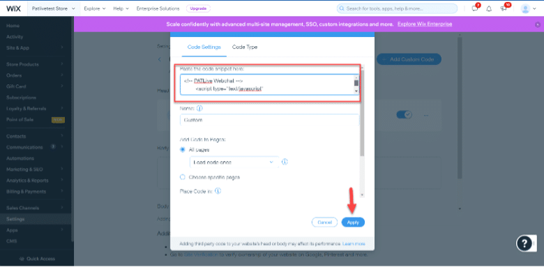 Setting up Web Chats with Wix